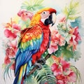 Vibrant Watercolor Baby Macaw in Tropical Rainforest AI Generated Royalty Free Stock Photo