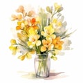 Vibrant Watercolor Bouquet: Yellow Flowers In Vase