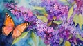 Vibrant Watercolor Butterfly Bush Flowers and Leaves AI Generated