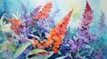 Vibrant Watercolor Butterfly Bush Flowers and Leaves AI Generated AI Generated