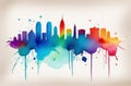 Vibrant watercolor city skyline painting for an art event logo Royalty Free Stock Photo