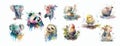 Vibrant Watercolor Collection of Cute Forest Animals: Detailed Artistic Illustrations of Elephant, Panda, Koala, Sloth Royalty Free Stock Photo