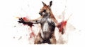 Generative AI, Fierce Encounter: Kangaroo Boxing in Watercolor