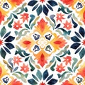 Vibrant Watercolor Floral Tile Pattern with Lush Leaves Royalty Free Stock Photo