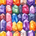 Vibrant Watercolor Gemstones and Crystals Seamless Pattern Background Royalty Free Stock Photo
