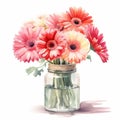 Vibrant Watercolor Gerbera Bouquet: Hyperrealistic Floral Illustration Royalty Free Stock Photo