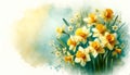 Spring Daffodil Bouquet Watercolor Illustration, Floral Art Concept