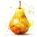 A vibrant watercolor illustration capturing a pear mid-splash