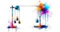 Vibrant Watercolor Illustration of a Physics Experiment with Pulley and Weights Royalty Free Stock Photo