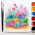 Vibrant Watercolor Illustration of Succulents and Cacti