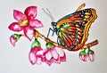 Watercolor Monarch Butterfly on a Red Silk Cotton Tree