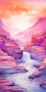 Vibrant Watercolor Mountains With Gravity-defying Waterfalls