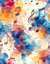 Vibrant Watercolor Music Notes Seamless Pattern Royalty Free Stock Photo