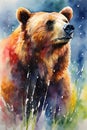 A vibrant watercolor painting captures a bear Royalty Free Stock Photo