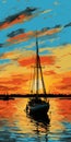 Sailboat At Sunset: Graphic Pop-art Style Painting