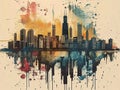 vibrant watercolor painting of the Chicago skyline