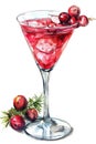 Vibrant Watercolor Painting of a Refreshing Cranberry Cocktail in a Glass