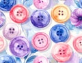Colorful Watercolor Buttons Pattern - A Whimsical Textile Design Royalty Free Stock Photo