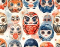 Daruma Dolls Watercolor Illustration Pattern Royalty Free Stock Photo