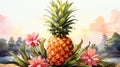 Vibrant Watercolor Pineapple Clipart: Tropical Charm for Stunning Designs.