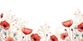 Vibrant Watercolor Poppy Border Art - A Symphony of Red in Bloom. Generative AI