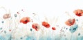 Vibrant Watercolor Poppy Border Art - A Symphony of Red in Bloom. Generative AI Royalty Free Stock Photo