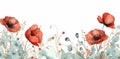 Vibrant Watercolor Poppy Border Art - A Symphony of Red in Bloom. Generative AI