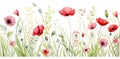 Vibrant Watercolor Poppy Border Art - A Symphony of Red in Bloom. Generative AI