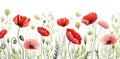 Vibrant Watercolor Poppy Border Art - A Symphony of Red in Bloom. Generative AI