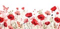 Vibrant Watercolor Poppy Border Art - A Symphony of Red in Bloom. Generative AI Royalty Free Stock Photo