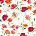 Vibrant Watercolor Poppy Flowers Seamless Pattern Design Royalty Free Stock Photo