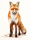 Vibrant Watercolor Portrayal of a Red Fox with a Bushy Tail AI Generated