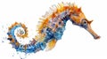 Vibrant watercolor seahorse swimming gracefully in ocean blue waters