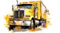 A vibrant watercolor sketch of a truck with yellow gray lines Royalty Free Stock Photo