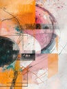 Exploring mixed media art with watercolor splashes and digital textures revealing dynamic shapes and colors in an