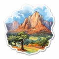 Vibrant Watercolor Sticker Of Sedona Mountain View - Nature-inspired Art