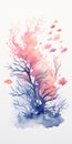 Vibrant Watercolor Tree And Fish In The Sea Sketch