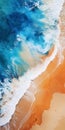 Vibrant Watercolors: Aerial View Of Waves On Orange Sand Beach