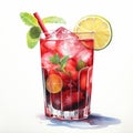 Realistic Watercolor Illustration Of A Crimson And Aquamarine Sports Drink Cocktail