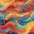 Vibrant waves of color and dots create a mesmerizing abstract composition