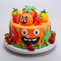 Colorful Fruit And Faces Cake: A Playful And Artistic Delight