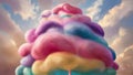 A vibrant, whimsical image featuring a colorful, rainbow-swirled cotton candy on a stick with dreamy fluffy clouds Royalty Free Stock Photo