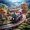 Vibrant and Whimsical Model Train-Themed Artwork