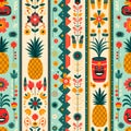 Vibrant and whimsical pattern featuring pineapples, flowers, and decorative elements Royalty Free Stock Photo
