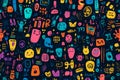 Vibrant and whimsical, this seamless pattern features an array of abstract characters and shapes, creating a playful and dynamic Royalty Free Stock Photo