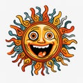 Retro Vintage Smiling Sun: Colorful Grotesque Ceramic Doodle Clipart