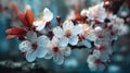 Vibrant White Cherry Plum Blossoms with Dew Drops in Spring Royalty Free Stock Photo