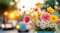 Vibrant Wildflower Bouquet at Sunset with Bokeh Street Lights Royalty Free Stock Photo