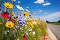 vibrant wildflowers along a country road