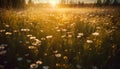 Vibrant wildflowers bloom in tranquil meadow at dawn's first light. generated by AI